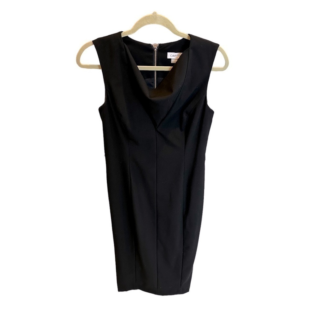 Calvin Klein Womens Black Detailed Ruffle Work Party Dress Stunning Sleeveless